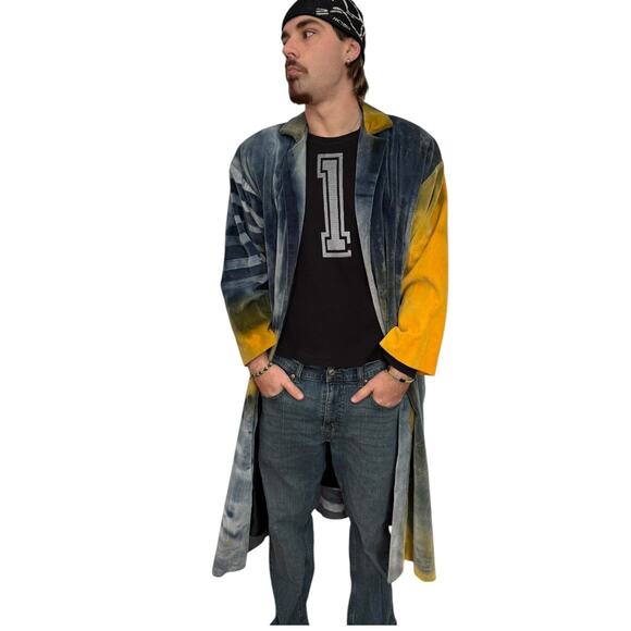 VTG 90's I’m no walking canvas Carole Waller painted long Vintage velvet coat XL - Picture 4 of 17